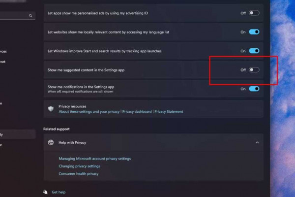 windows 11 setting ad
