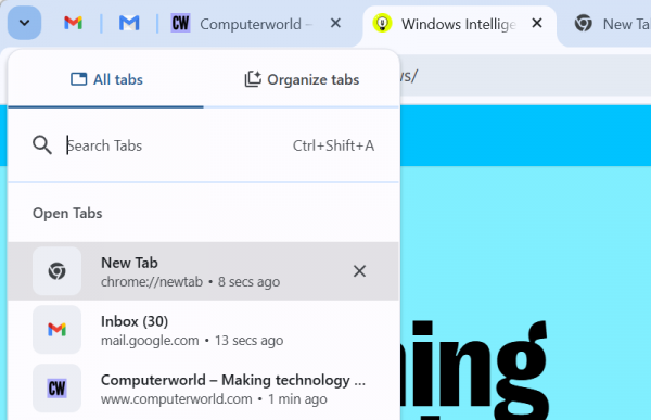 Chrome search tabs