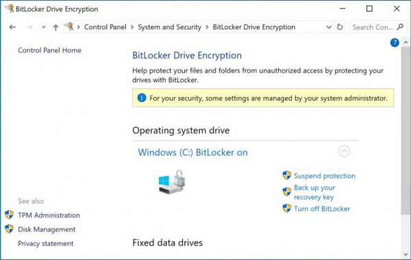 Windows 11 BitLocker settings in
