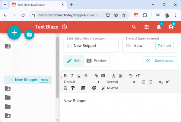 Text Blaze dashboard