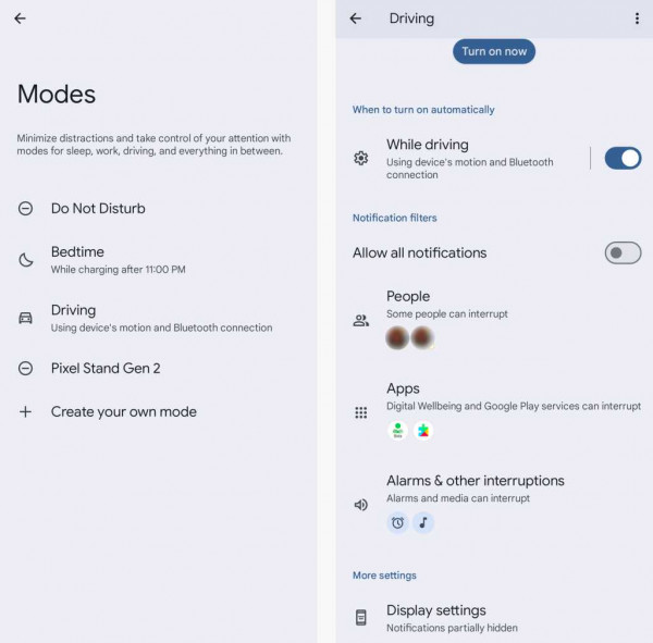 modes settings in android 15