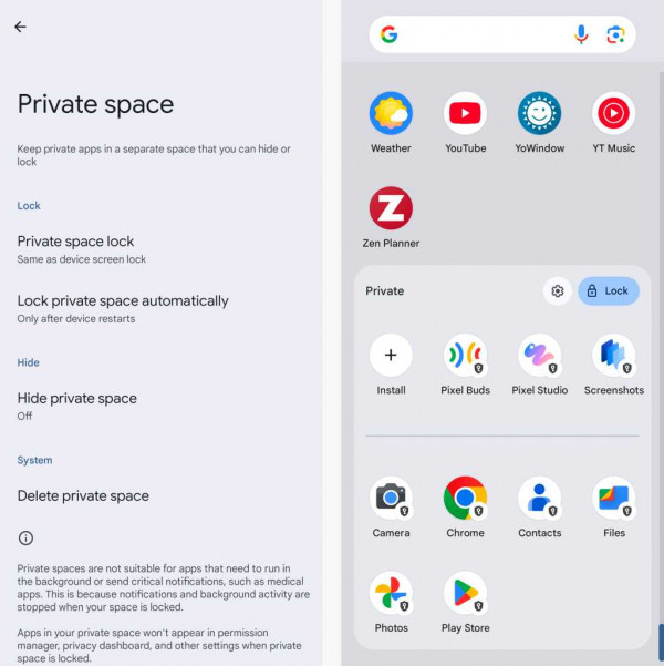 private space settings in android 15