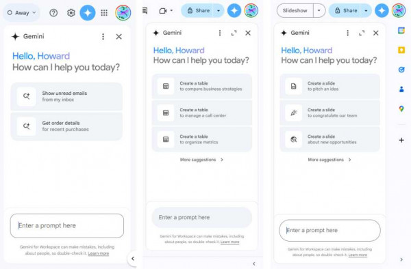 gemini side panel suggestions for gmail sheets and slides