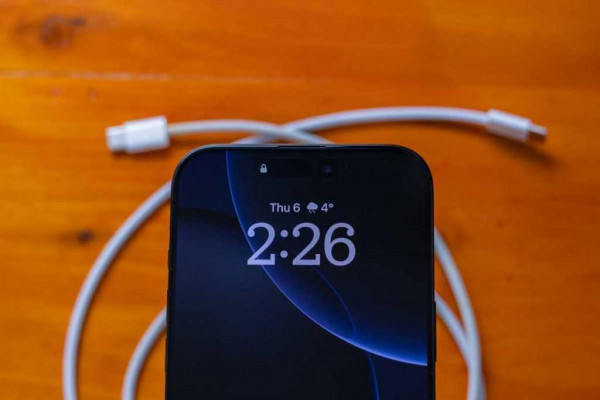 iPhone floating above USB-C cabl