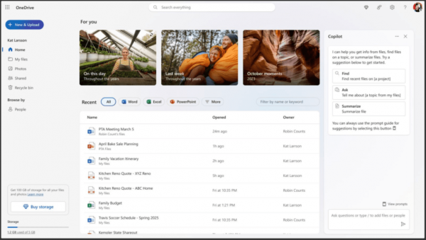 Microsoft OneDrive Copilot web