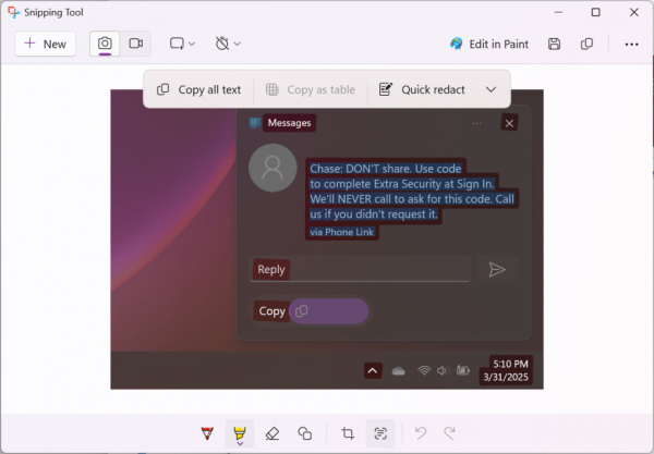 The Windows 11 Snipping Tool “Text actions” button looks a bit like text on a page.