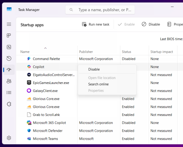 reviewing startup apps in task manager