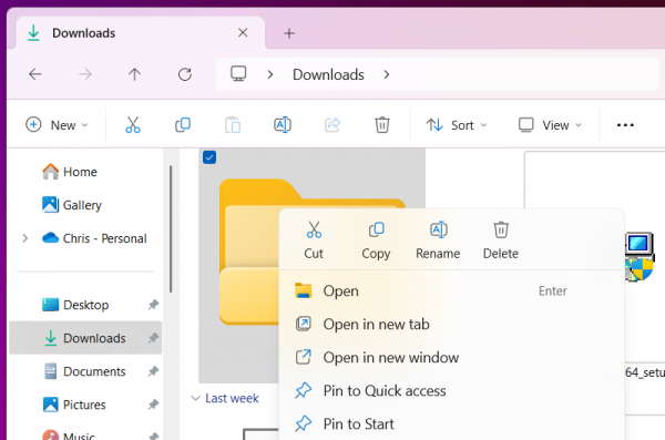 right click menu in windows file explorer with pin to quick access option