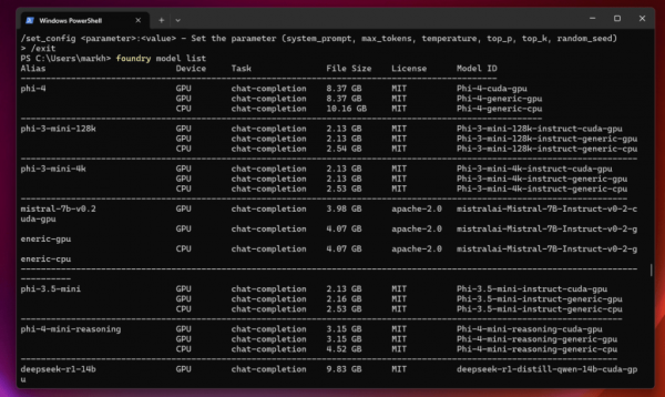 A partial list of the available AI models for installing locally.