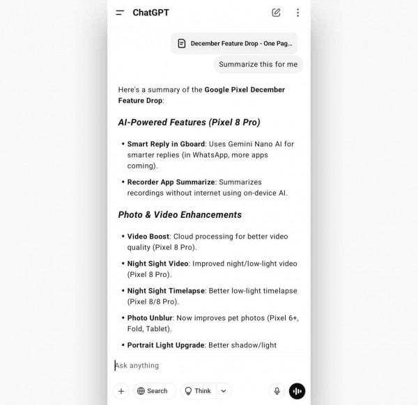 chatgpt response on android