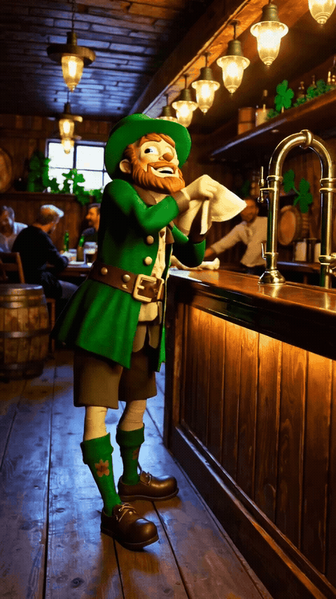 Bing Video Creator leprechaun in an Irish pub