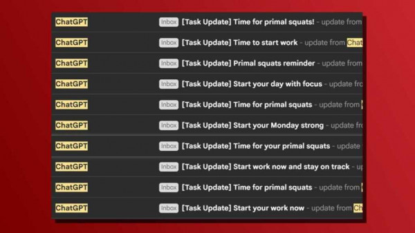 ChatGPT scheduled tasks email notifications in inbox screenshot