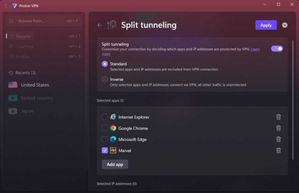 proton vpn split tunneling