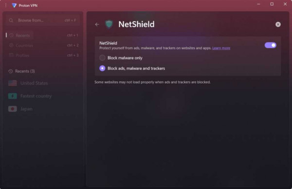 Netshield proton vpnn