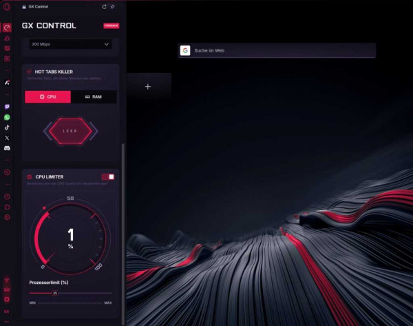 RAM and CPU limiter in Opera GX