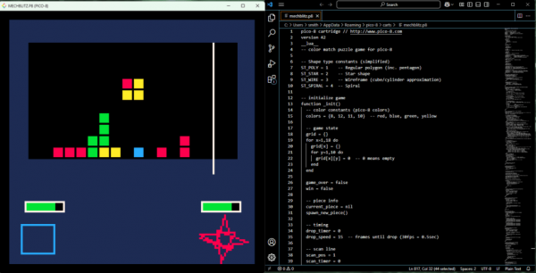 AI vibe coding example Pico-8 puzzle game in progress screenshot