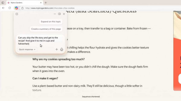 Microsoft Copilot Mode for Edge, interact with a web page with Copilot
