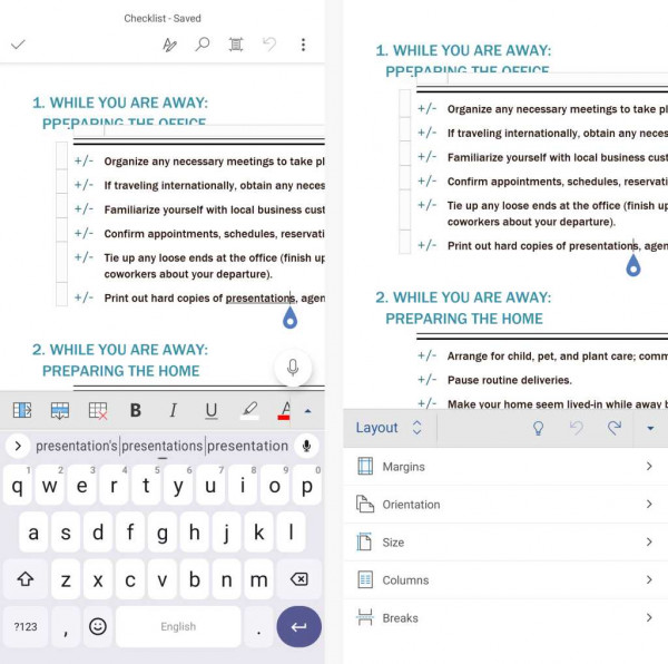 screens from microsoft word android app