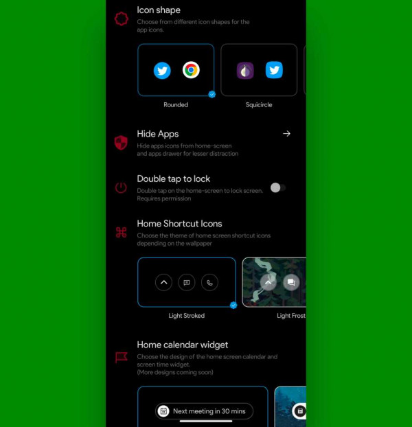 Android minimalist launcher: Flow options