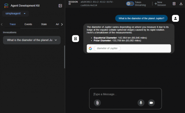 Google Agent Development Kit web interface