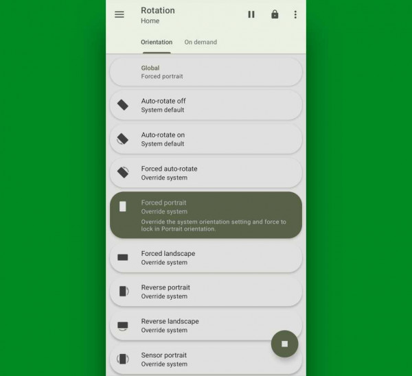 Android screen rotation default