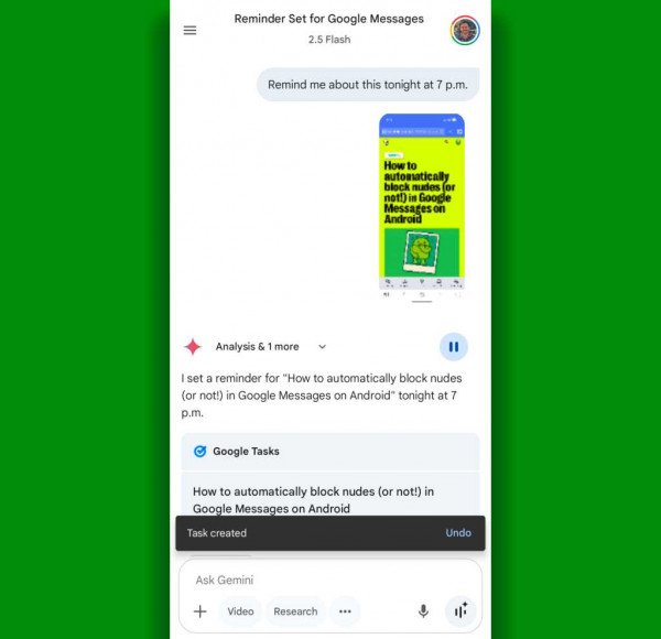 Gemini Android screenshot reminder