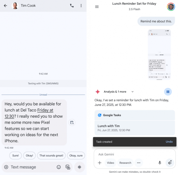 Gemini Android screenshot reminder