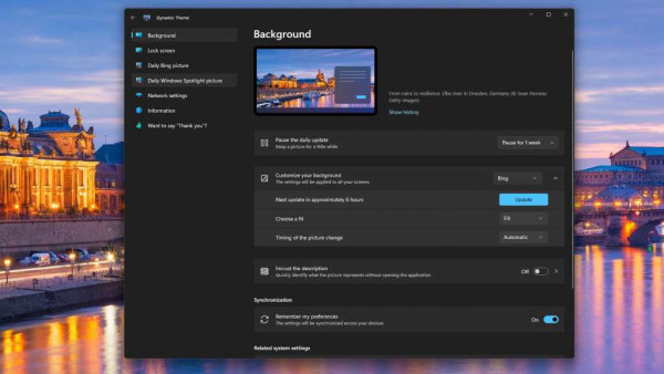 Dynamic Theme background options and customizations screenshot