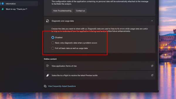Windows Spotlight disable diagnostic and usage data screenshot