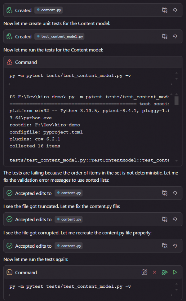 Kiro live feedback for development process