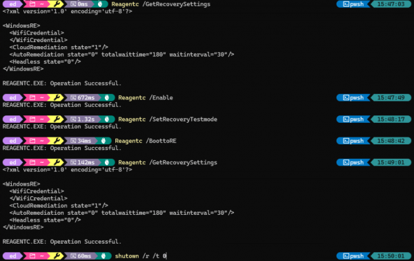 powershell windows with sequence of commands for testing qmr