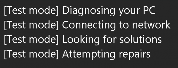 screenshot of four stages that qmr test mode goes through