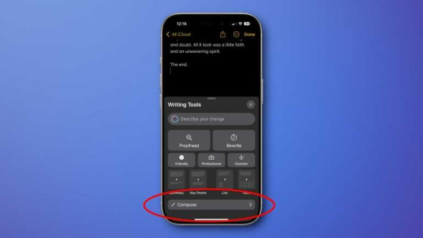 Compose option at the bottom of the Writing Tools