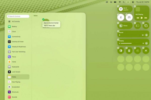 controls to Control Center edit