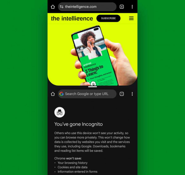Chrome Android browser: Incognito new window