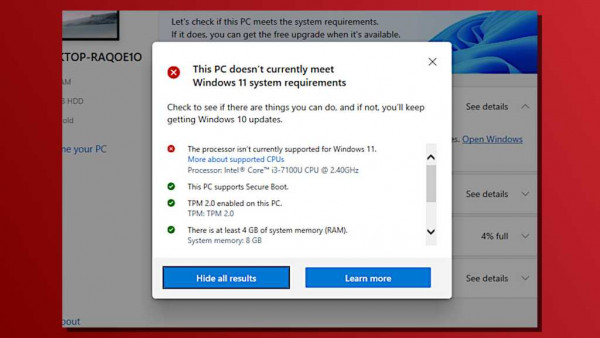 Windows 10 end of support Windows 11 PC Health Check results screenshot