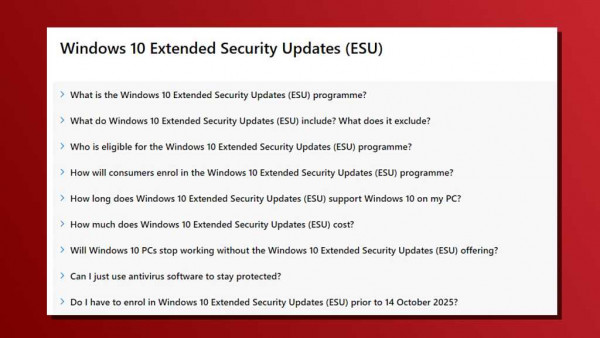 Windows 10 end of support ESU FAQ
