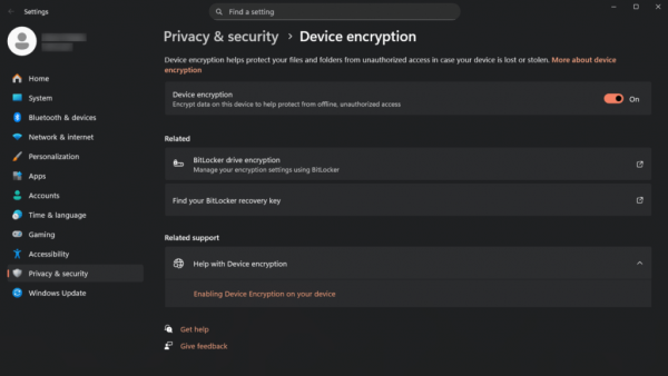 Device encryption in Windows 11