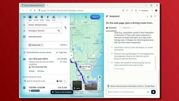 Perplexity Comet AI browser using Google Maps
