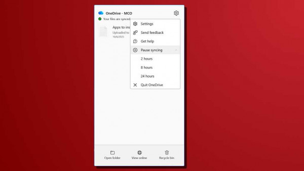 OneDrive setting pause syncing options