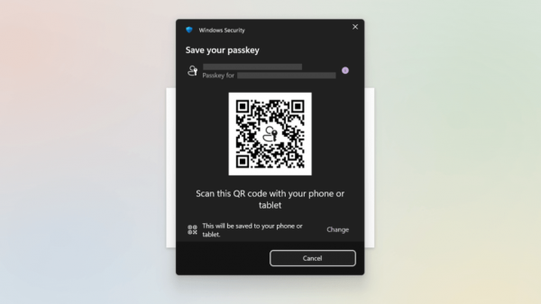 Creating a passkey for Microsoft account - via phone QR code