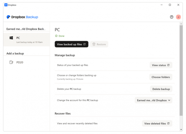 This is the Backup dialog with various settings and options.