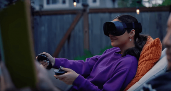Woman playing a game on the Steam Frame VR headset