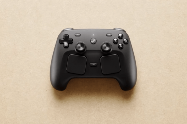 Steam Controller (2026 version) on a textured beige background