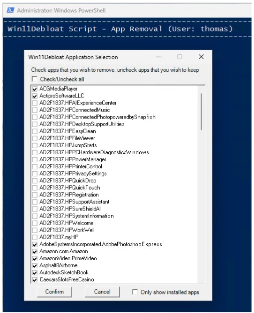 Deinstallieren von unerwünschten Apps mit Win11Debloat