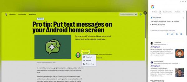 Google Chrome Browser: Google Lens search