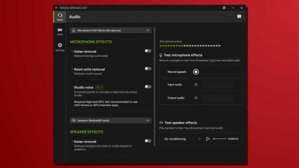 Local AI tools Nvidia Broadcast microphone effects