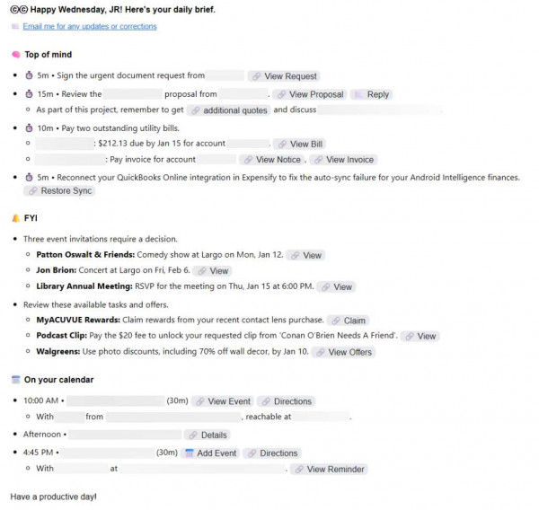 daily summary of to-do suggestions from google cc agent