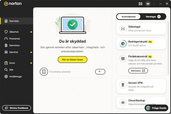 Norton 360 Deluxe gränssnitt