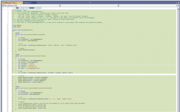 GitHub Copilot unit tests results